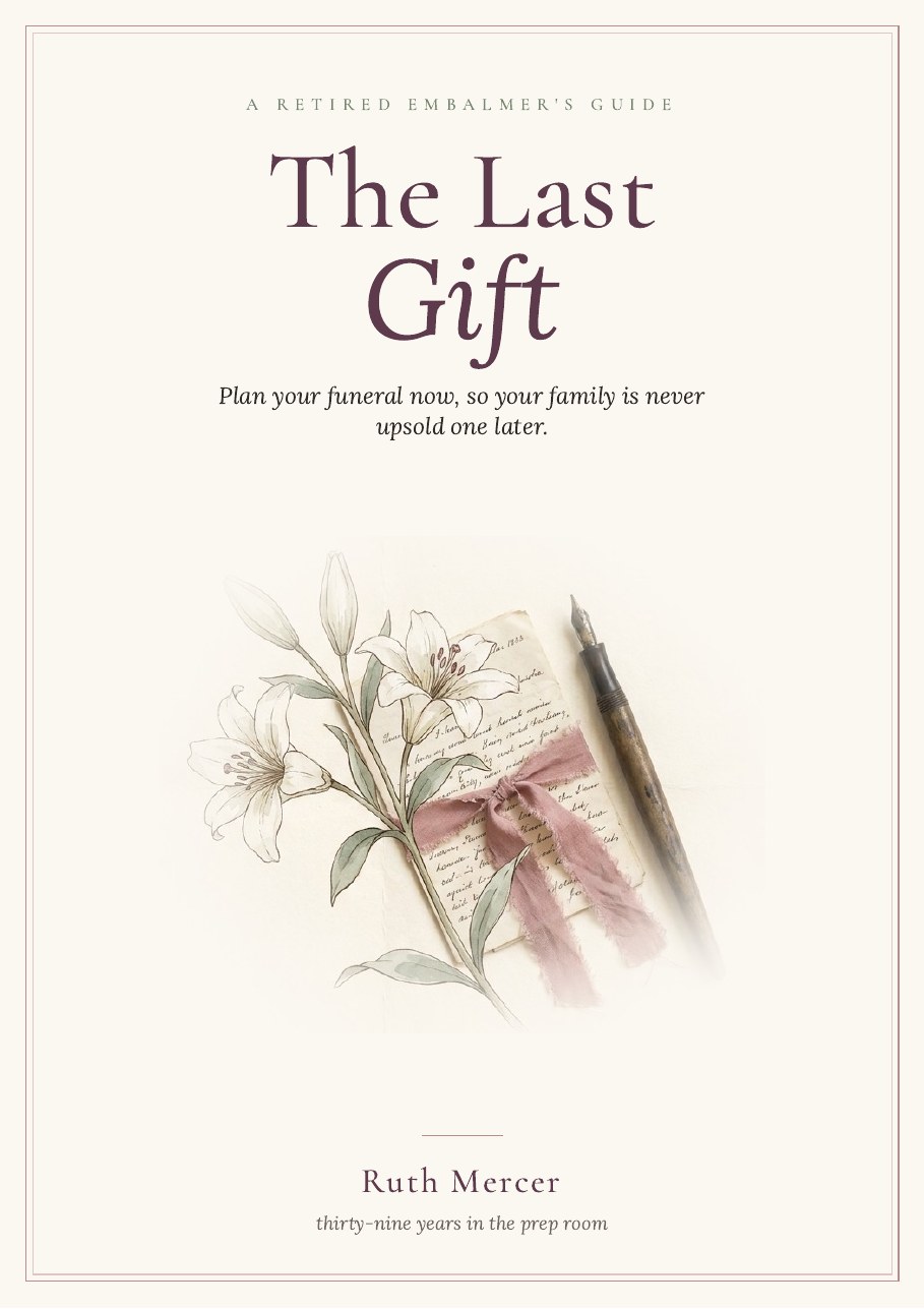 The Last Gift by Ruth Mercer, book cover with a watercolour of white lilies and a letter tied with a ribbon